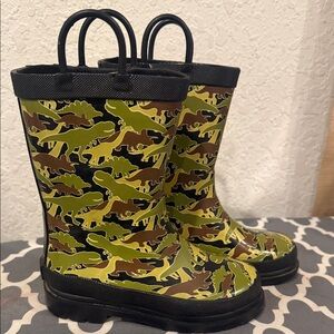 London Fog Kids Dinosaur Print Boots - Green and Brown